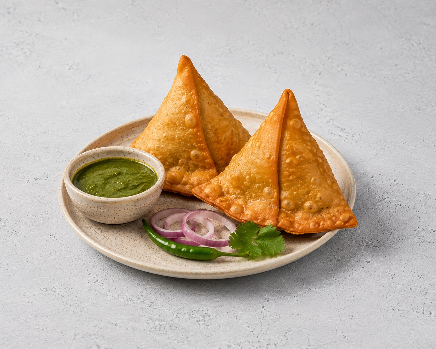 Crispy vegetable samosa served with ketchup